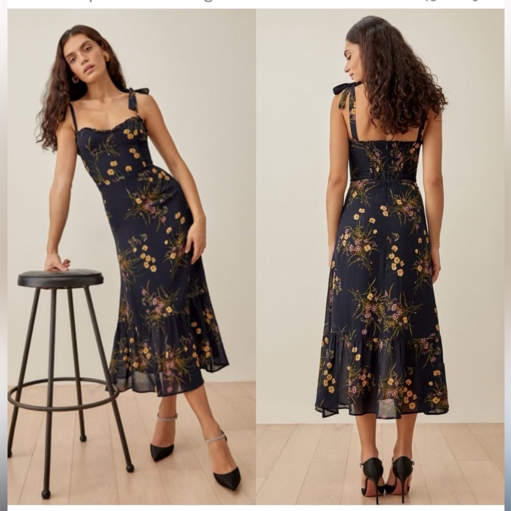 Reformation Black Floral Midi Dress